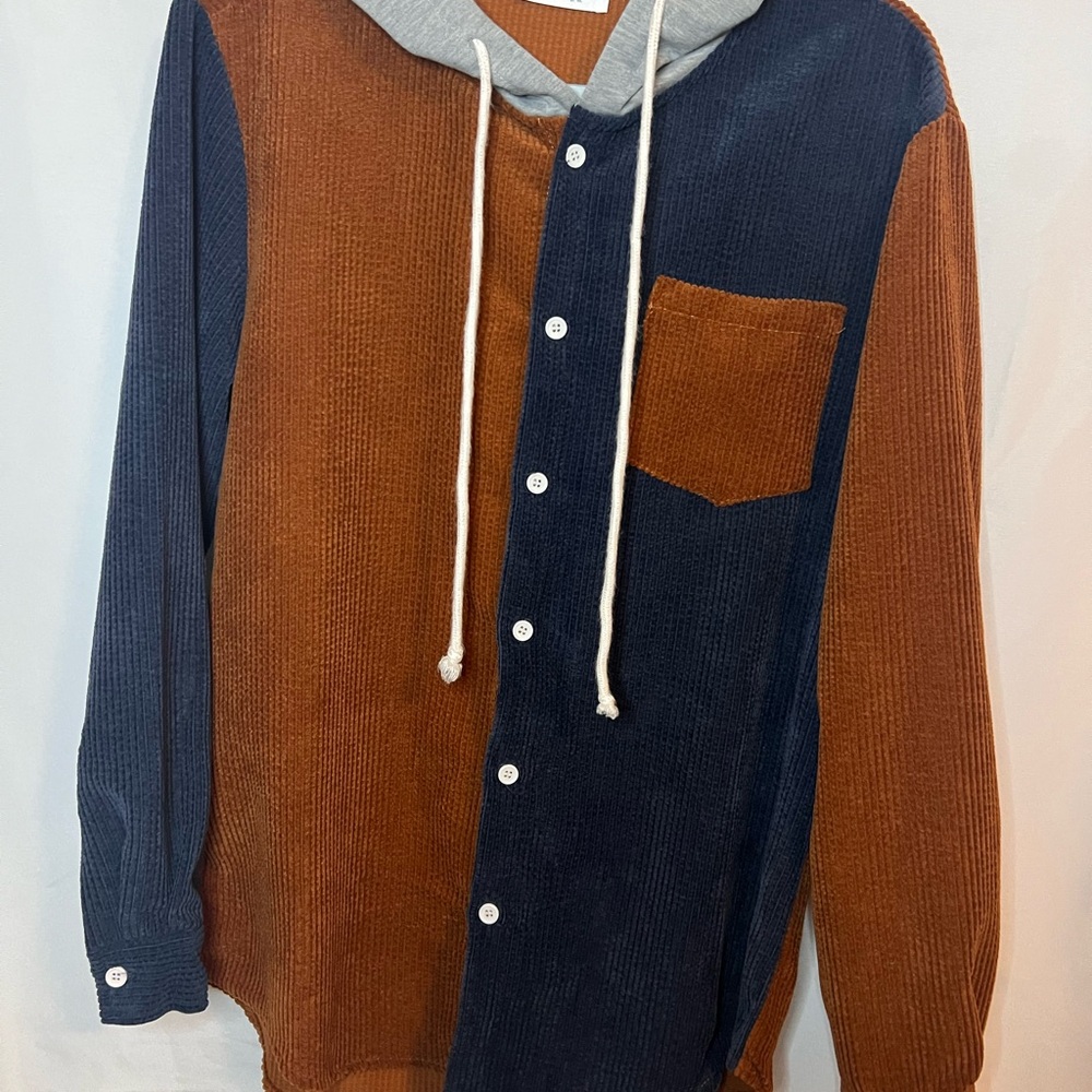 Two-Tone Button-Up Hoodie